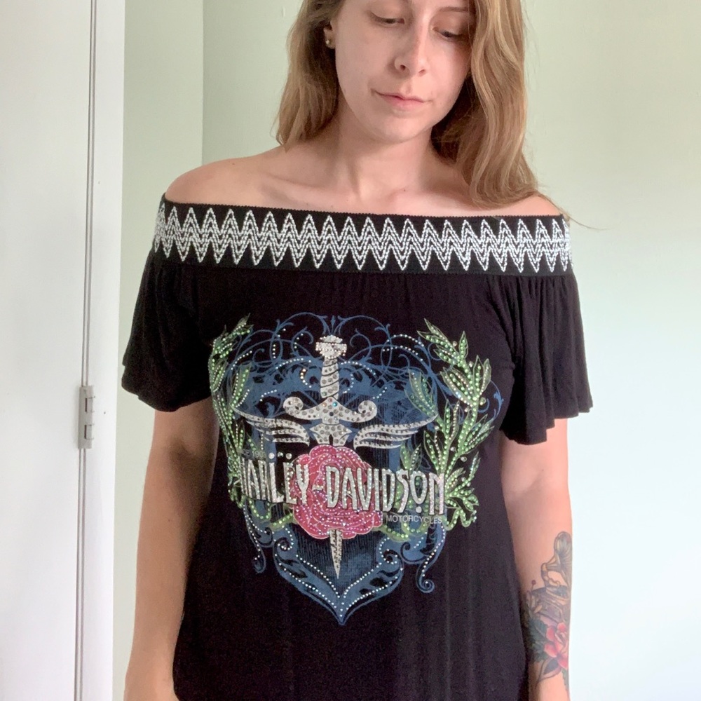 Harley Davidson off the shoulder top